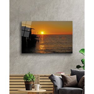 Gün Batımı İskele Kamelyadeniz Cam Tablo 50x70 cm