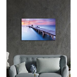 Gün Batımı Manzarası Ahşap Köprü Cam Tablo 50x70 cm