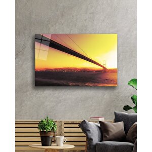 İstanbul Gün Batımı Boğaz Köprü Manzaralı Cam Tablo 90x60 cm