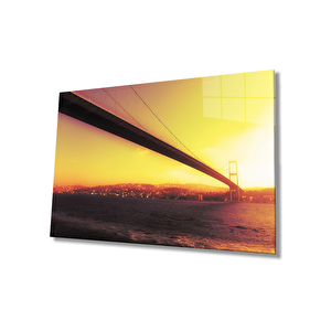 İstanbul Gün Batımı Boğaz Köprü Manzaralı Cam Tablo 50x70 cm