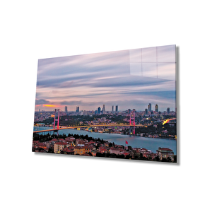 İstanbul Gün Batımı Boğaz Köprü Manzaralıcam Tablo 36x23 cm