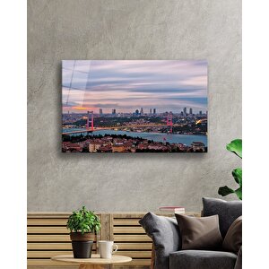 İstanbul Gün Batımı Boğaz Köprü Manzaralıcam Tablo 36x23 cm
