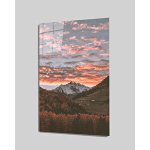 Gün Batımı Ve Dağ Cam Tablo 50x70 cm