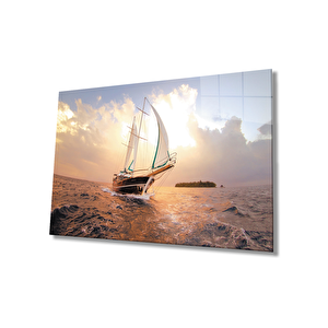 Gün Batımı Yelkenli Cam Tablosunset Sail Table 90x60 cm