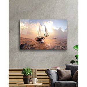 Gün Batımı Yelkenli Cam Tablosunset Sail Table 90x60 cm