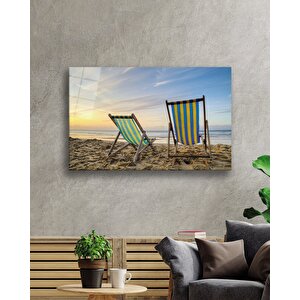 Gün Batımı Sahil Manzaralı Cam Tablo 36x23 cm