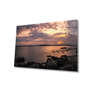 Denizde Gün Batımı Cam Tablo 36x23 cm