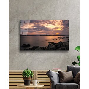 Denizde Gün Batımı Cam Tablo 36x23 cm