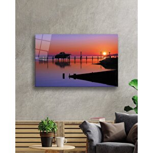 Gün Batımı Deniz İskele Cam Tablo 110x70 cm