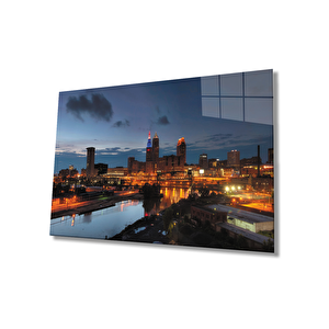 Gün Batımı Şehir Cam Tablo Sunset City Table 50x70 cm