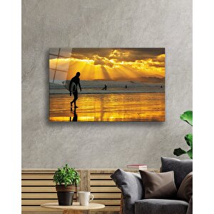 Gün Batımında Sörfçü Cam Tablo 50x70 cm