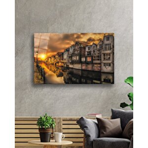 Gün Batımışehir Manzara Cam Tablo 36x23 cm