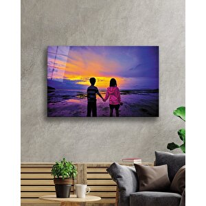 Gün Batımı Manzarasında Çocuklar Cam Tablo 50x70 cm