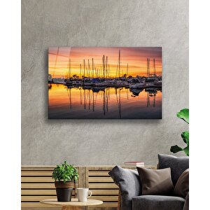 Gün Batımında Tekne Cam Tablo 36x23 cm