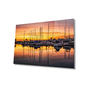 Gün Batımında Tekne Cam Tablo 50x70 cm
