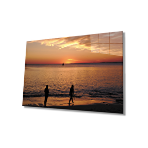 Gün Batımı Sahil Deniz Cam Tablo 50x70 cm
