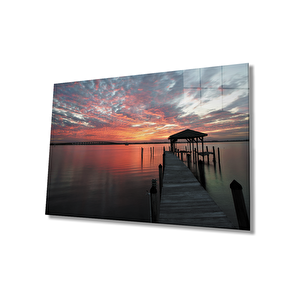 Gün Batımı İskele Cam Tablo Sunset Pier Table 50x70 cm