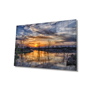 Gün Batımı Gölağaçlar Cam Tablo 50x70 cm