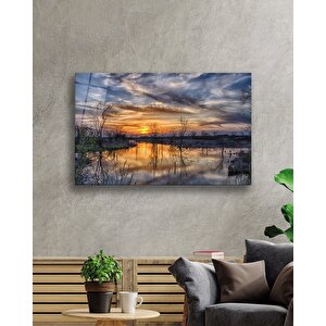 Gün Batımı Gölağaçlar Cam Tablo 50x70 cm