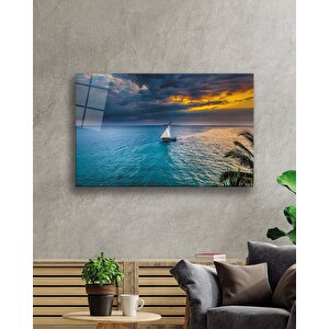 Gün Batımı Yelkenli Cam Tablo Sunset Sail Table 90x60 cm
