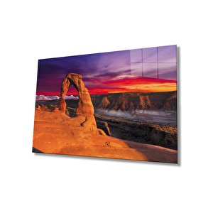 Gün Batımı Dağ Manzara Cam Tablo 36x23 cm