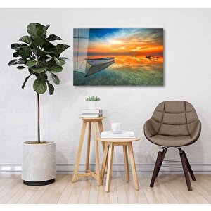 Gün Batımı Manzara Kayık Cam Tablo 50x70 cm