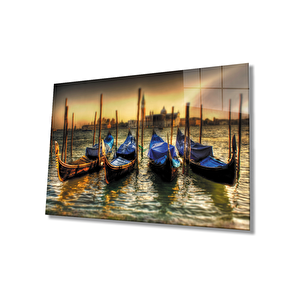Gün Batımında Kayıklar Cam Tablo 50x70 cm