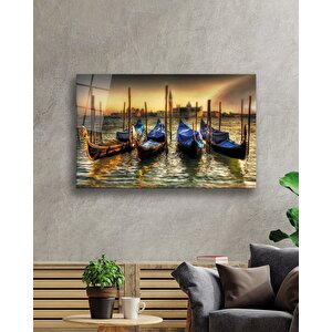 Gün Batımında Kayıklar Cam Tablo 50x70 cm