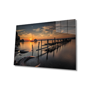 Gün Batımı Deniz Manzarası Cam Tablo 36x23 cm