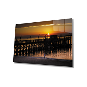 İskele Gün Batımı Akşam Güneşi Cam Tablo 50x70 cm