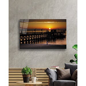 İskele Gün Batımı Akşam Güneşi Cam Tablo 50x70 cm