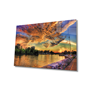 Gün Batımı Manzara Cam Tablo 36x23 cm