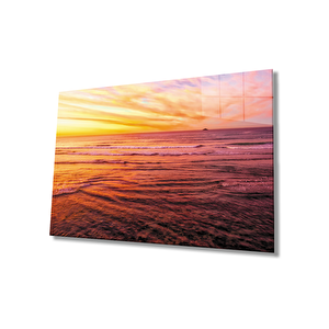 Gün Batımı Deniz Manzaralı Cam Tablo 36x23 cm