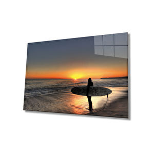 Denizde Gün Batımı Cam Tablo 36x23 cm