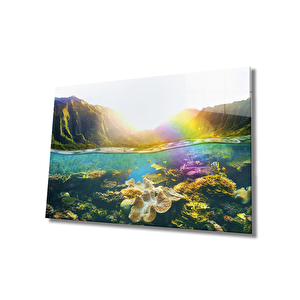 Gün Batımı Ve Deniz Sualtı Cam Tablo 36x23 cm