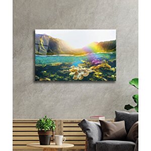 Gün Batımı Ve Deniz Sualtı Cam Tablo 36x23 cm