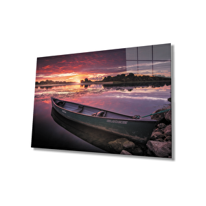 Gün Batımı Kayık Cam Tablo Sunset Kayak Table 36x23 cm