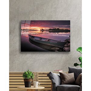 Gün Batımı Kayık Cam Tablo Sunset Kayak Table 36x23 cm
