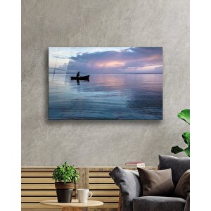 Gün Batımı Deniz Kayık Cam Tablo 36x23 cm
