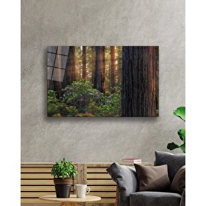 Gün Batımı Ağaçlar Çiçekler Cam Tablo 110x70 cm