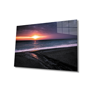 Gün Batımı Sahil Cam Tablo Sunset Beach Table 90x60 cm
