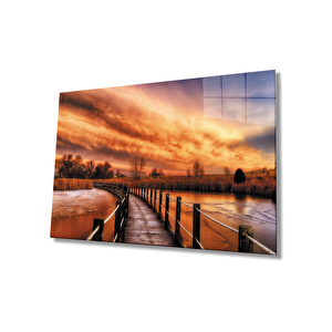 Gün Batımı Manzarasında Ahşap Köprü 90x60 cm