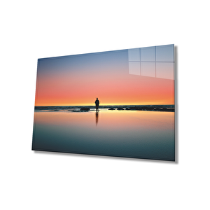 Gün Batımı Denizde İnsan Manzarası Cam Tablo 36x23 cm