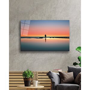 Gün Batımı Denizde İnsan Manzarası Cam Tablo 36x23 cm