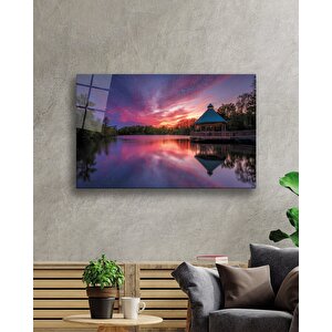 Gün Batımı Manzara Kamelya Cam Tablo 36x23 cm