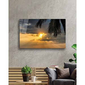 Gün Batımı Palmiye Cam Tablo Sunset Palm Table 90x60 cm