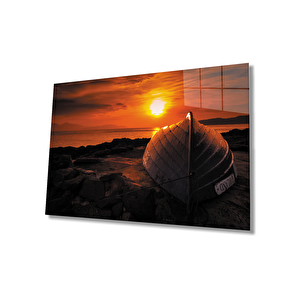 Gün Batımı Kayıkmanzaralı Cam Tablo 50x70 cm