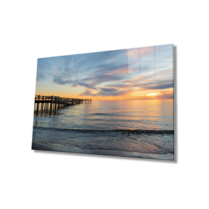 Gün Batımı Deniz İskele Cam Tablo 50x70 cm