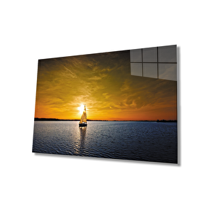 Gün Batımı Deniz Yelken Cam Tablo 36x23 cm
