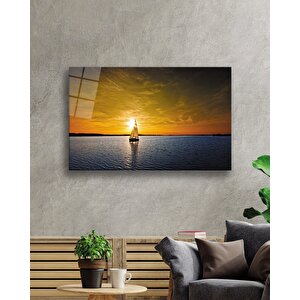 Gün Batımı Deniz Yelken Cam Tablo 36x23 cm